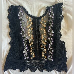 Free People Bisoux Dotted Cropped Mesh Top